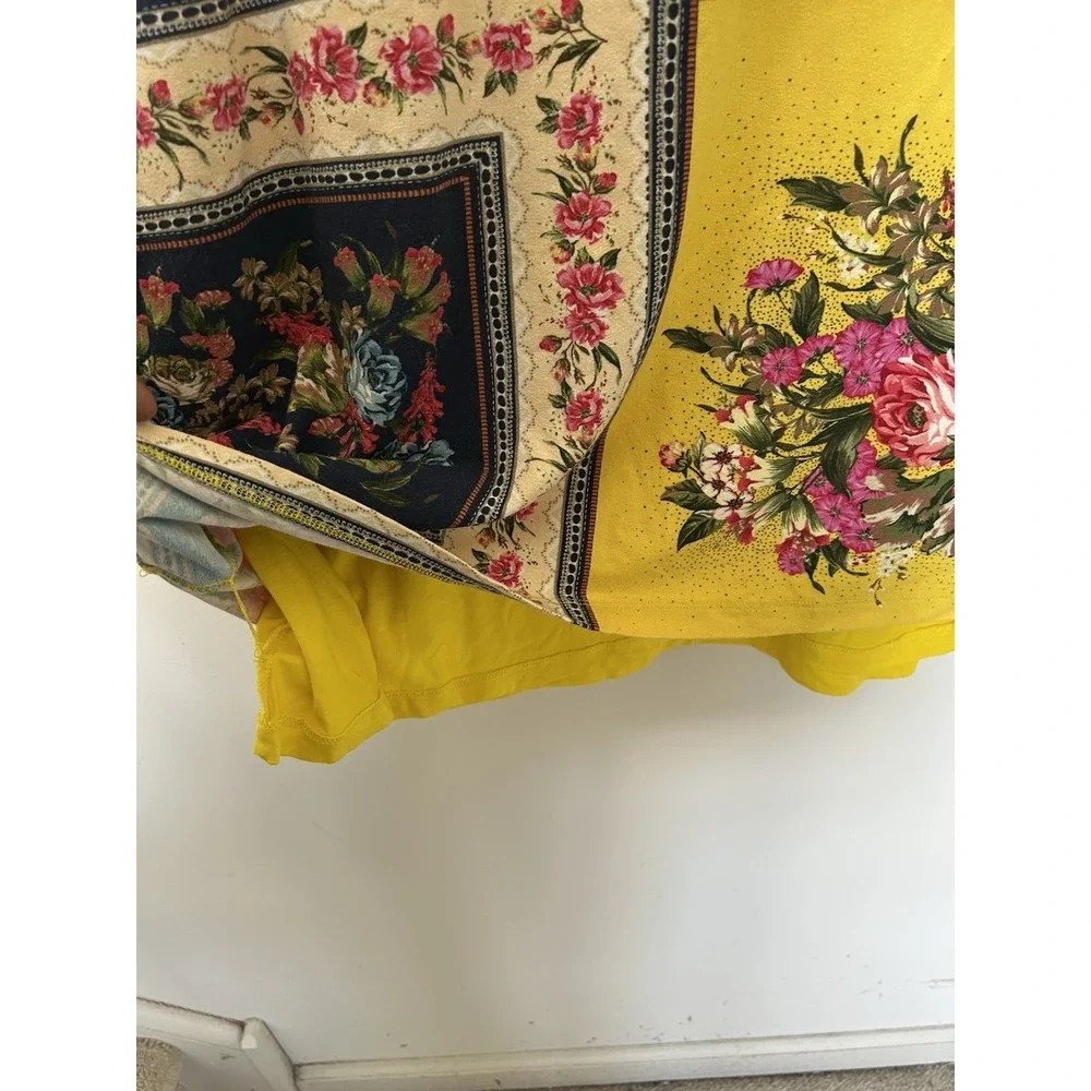 Farm Rio Anthropologie Floral Shift Dress Yellow‎ Patchwork Multi Mini Boho Sz M